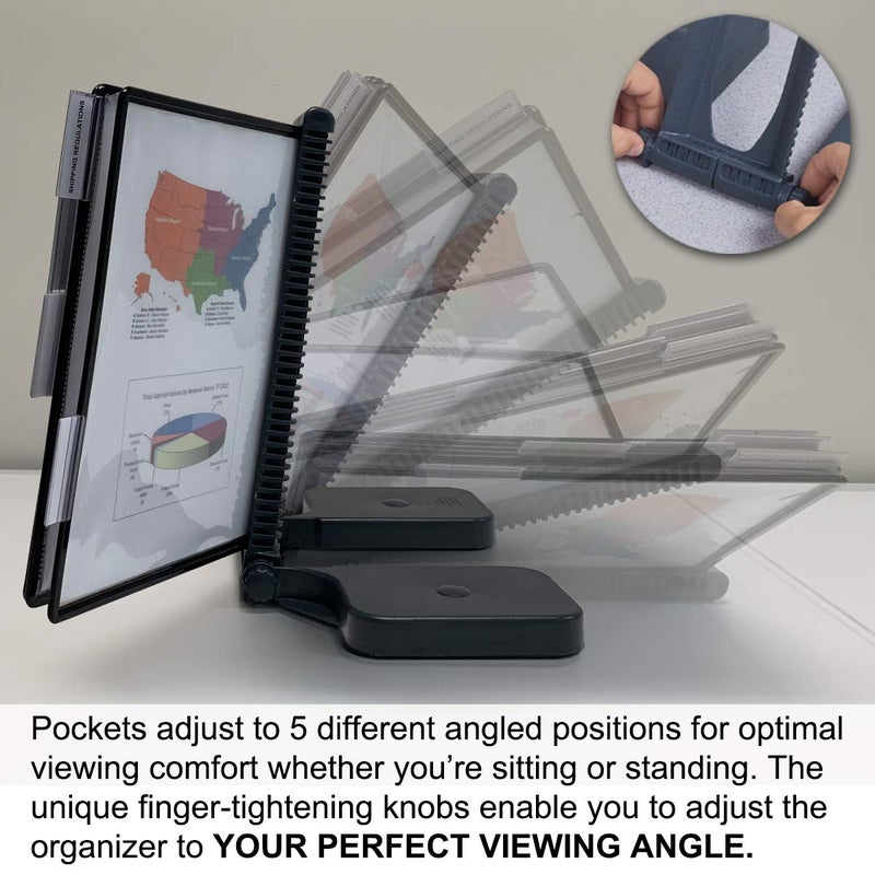 Ultimate Office AdjustaView 20-Pocket Desk Reference Organizer with Easy-Load Pockets and Compact Weighted Base for Stability (Colored Pockets) - Image 5